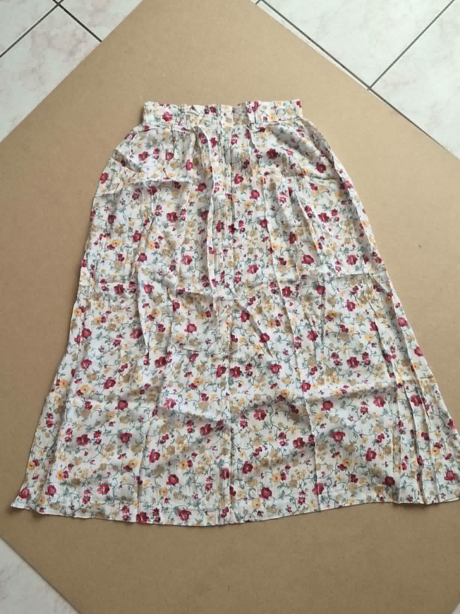 Jupe Maxi Florale Roses Fuchsia Bordeaux — Taille Haute Élastiquée Lien Noué Poches — Très bon état