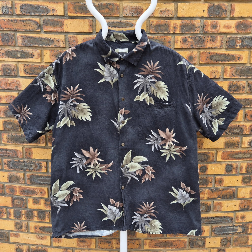 Chemise Hawaïenne Vintage Campia Moda - Feuilles Tropicales Ardoise - XL