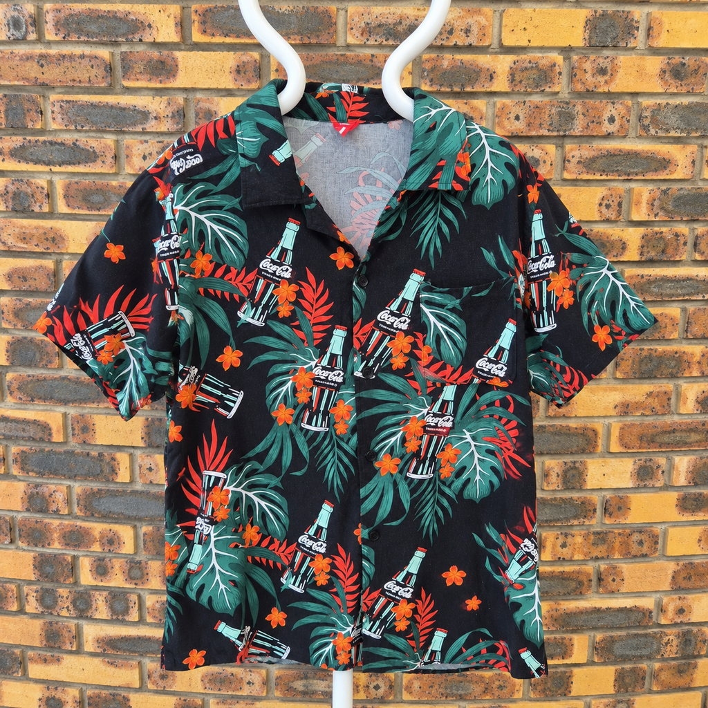 Chemise hawaïenne Coca-Cola noire – 100% rayon – vintage - Taille M
