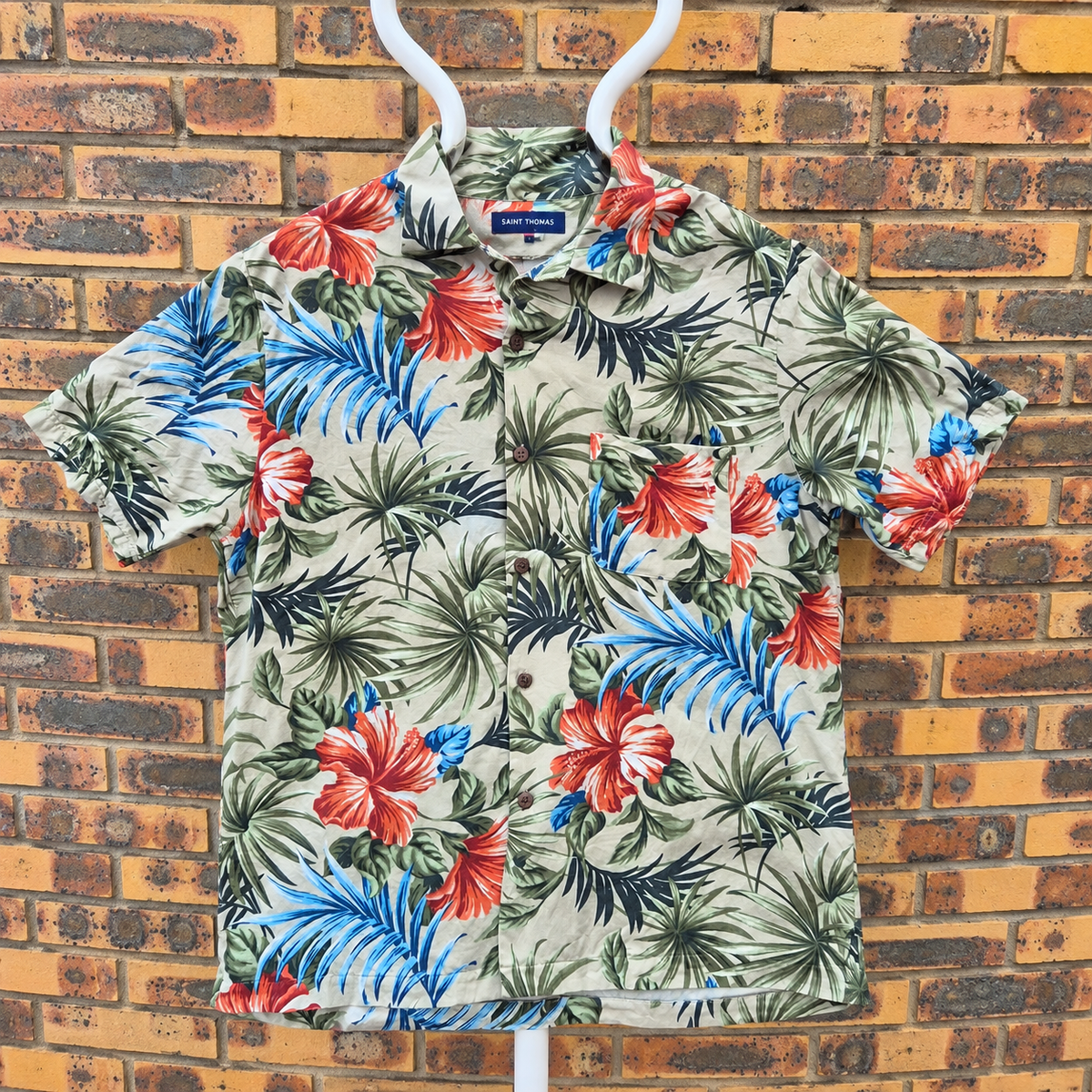 Chemise Hawaïenne Vintage Grant Thomas - Hibiscus & Feuilles Tropicales - Soie - L