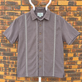 Chemise Hawaïenne Vintage Island Shores - Bandes Brodées Taupe - Soie - XL