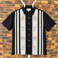 Chemise Hawaïenne Vintage Island Shores - Palmiers Bandes Noir & Blanc - Rayon - L