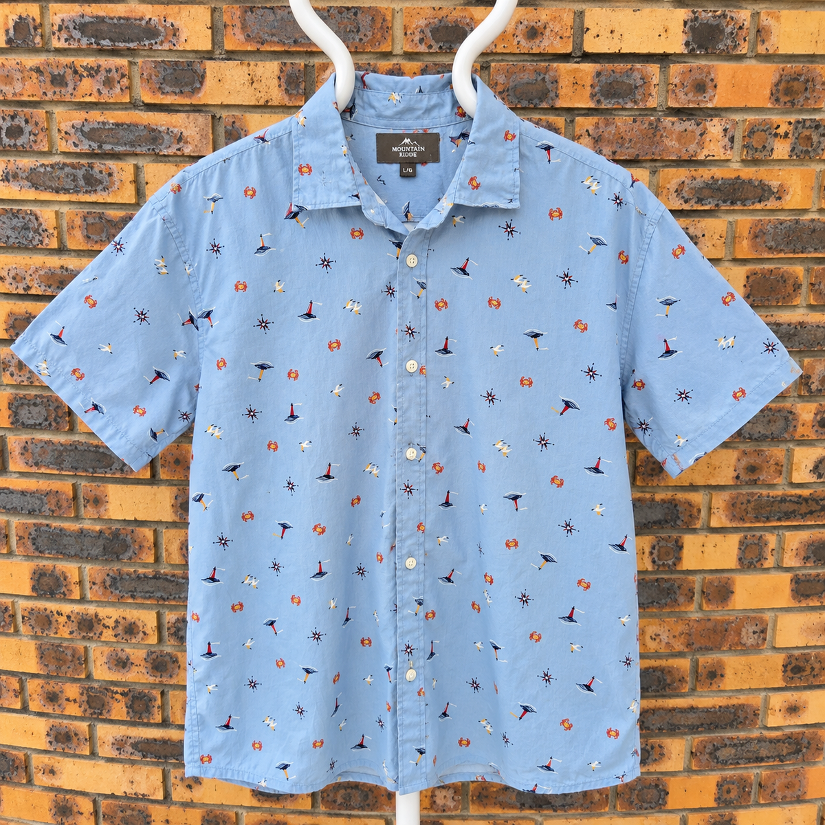 Chemise hawaïenne vintage Mountain Ridge L – 100% coton motif marin