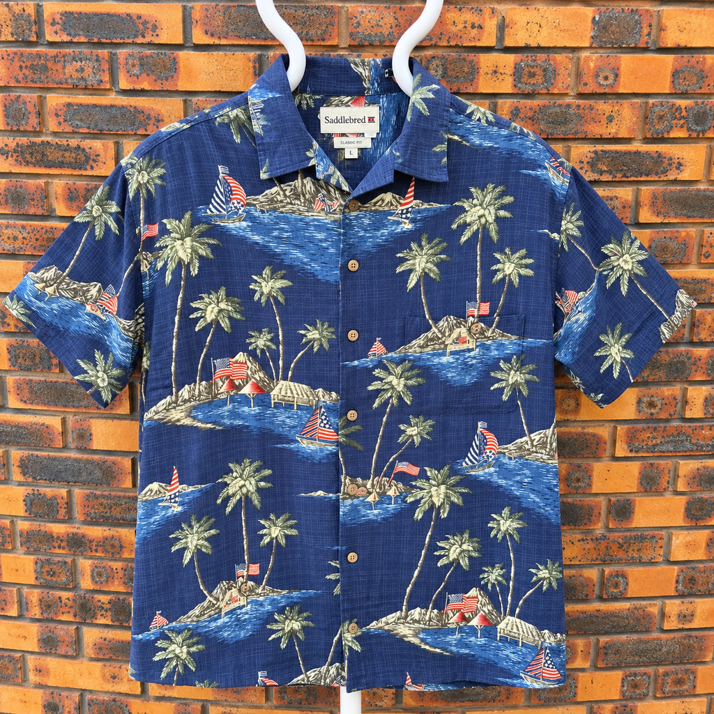 Chemise hawaïenne vintage Saddlebred – L – 100 % rayon