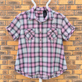Chemise Harley-Davidson Femme Carreaux Rose — Logo Ailes Brodé — L — Très bon état
