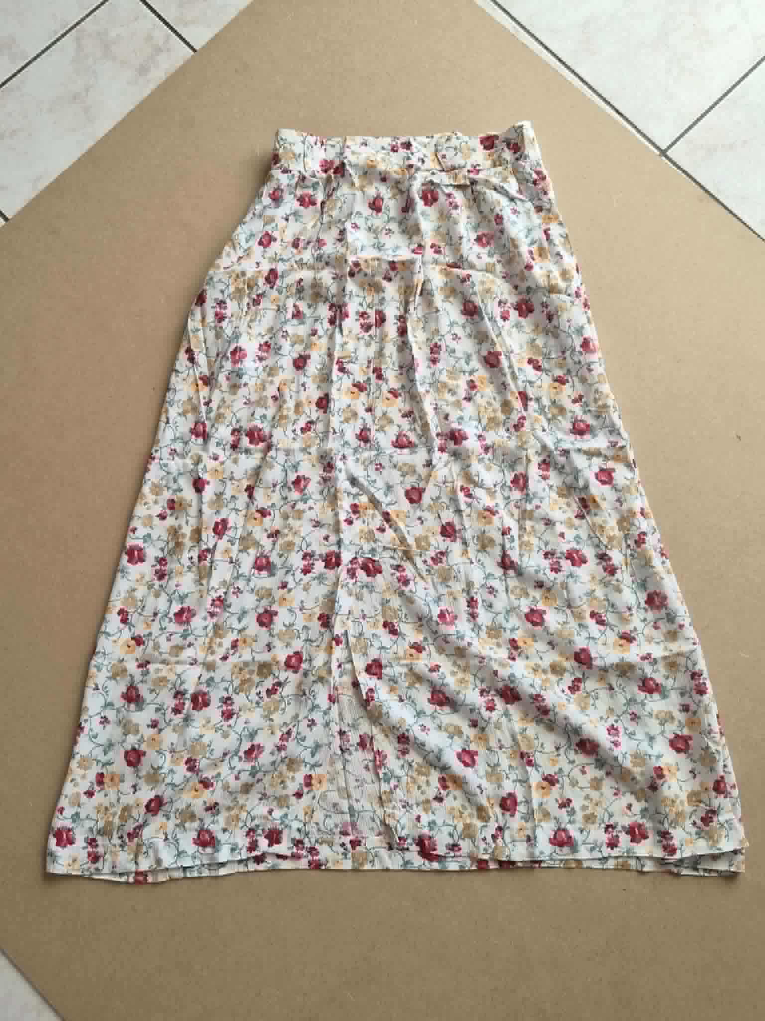 Jupe Maxi Florale Roses Fuchsia Bordeaux — Taille Haute Élastiquée Lien Noué Poches — Très bon état