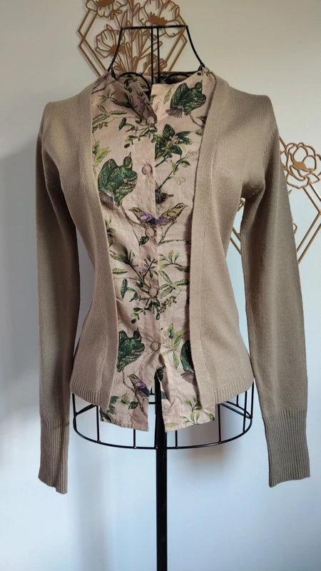 Gilet femme beige effet chemisier botanique – XS / petit S