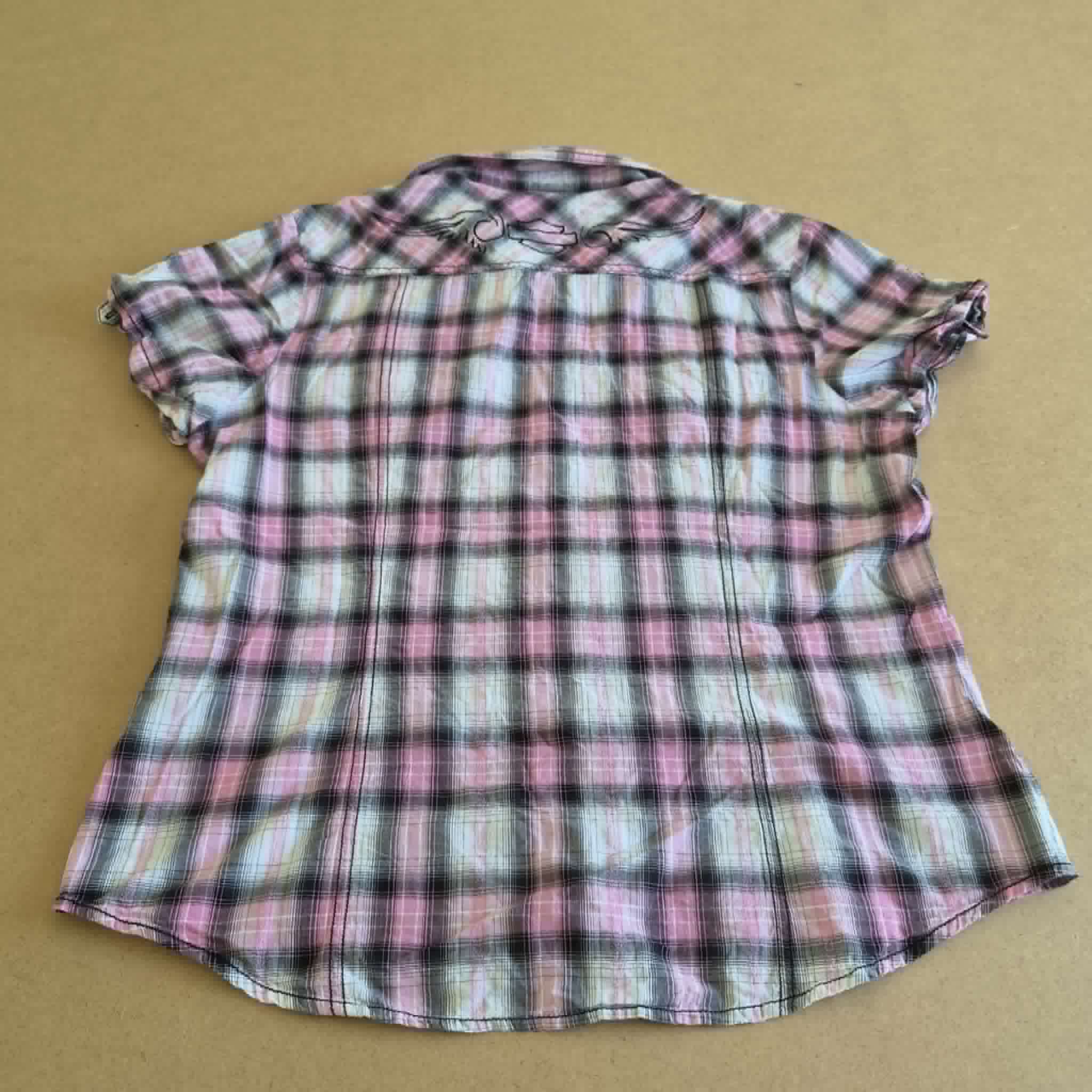Chemise Harley-Davidson Femme Carreaux Rose — Logo Ailes Brodé — L — Très bon état