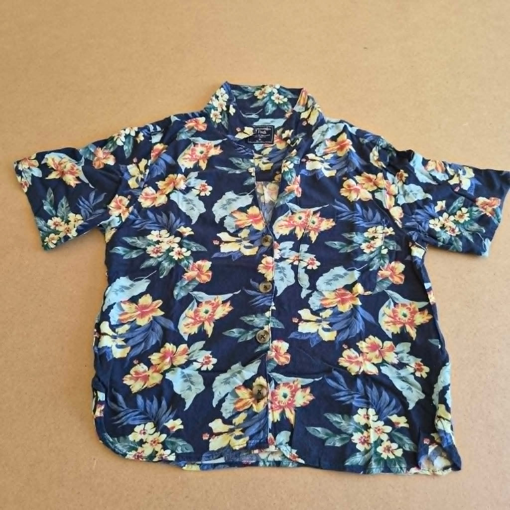Chemise Hawaïenne Abercrombie & Fitch Bleu Marine Floral — M — 100% Viscose — Très bon état